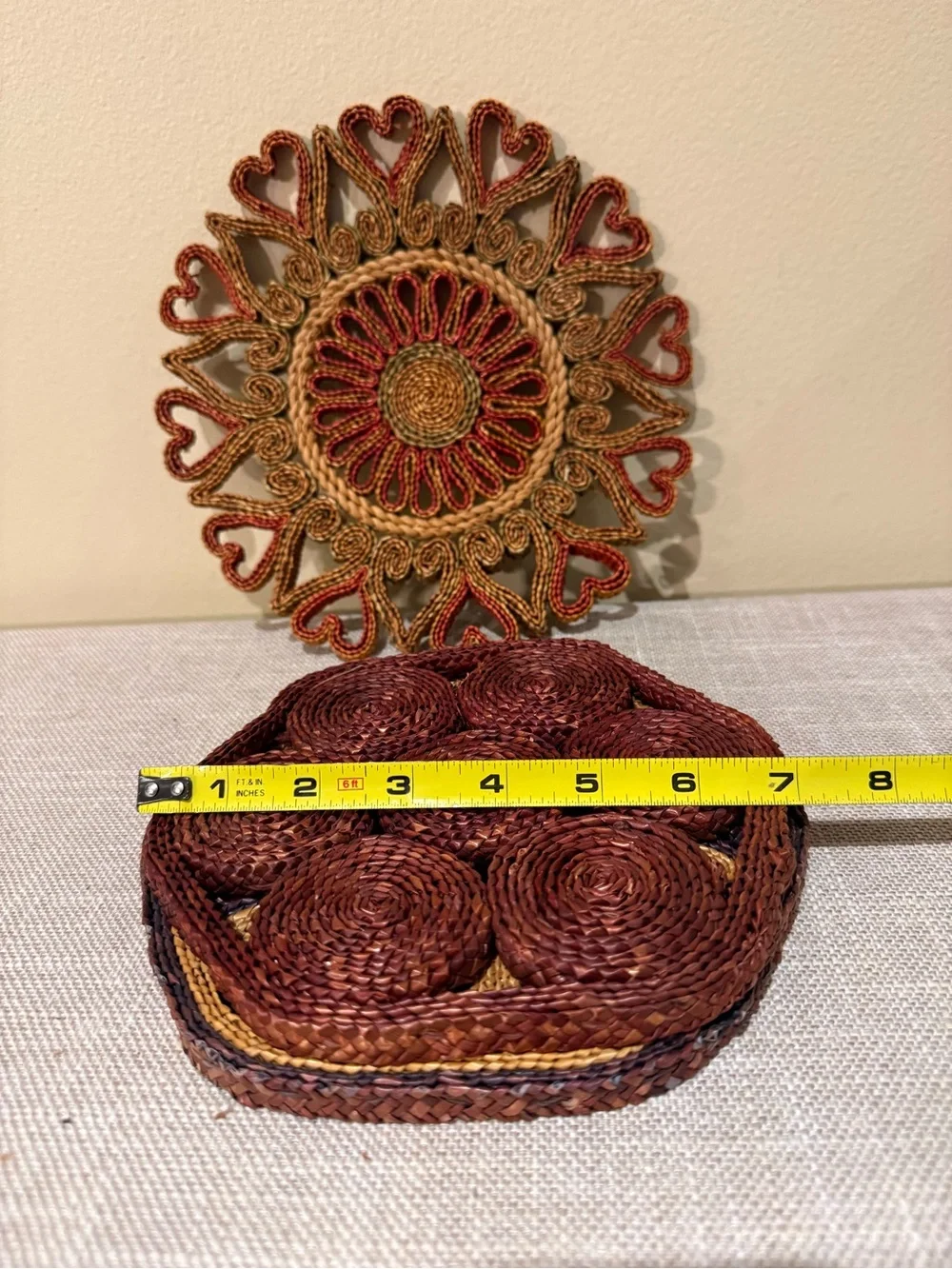 Vintage Woven Boho Table Trivets & Wall Hangings Set of 3 Coasters Farmhouse